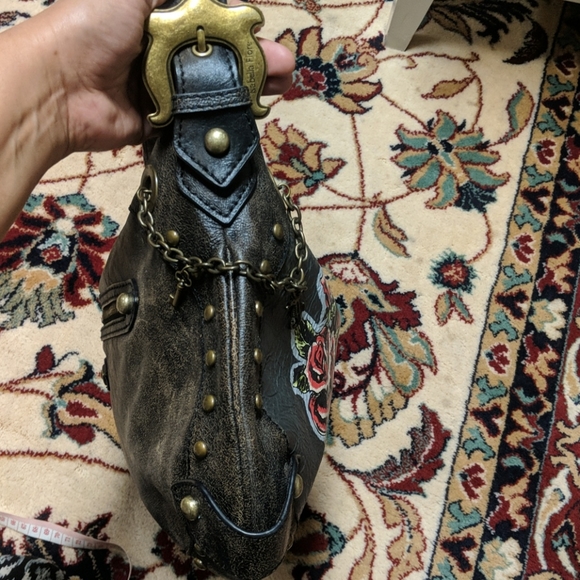 Isabella Fiore Chained Me Hearty Tattoo Distressed Leather Handbag - Picture 9 of 16